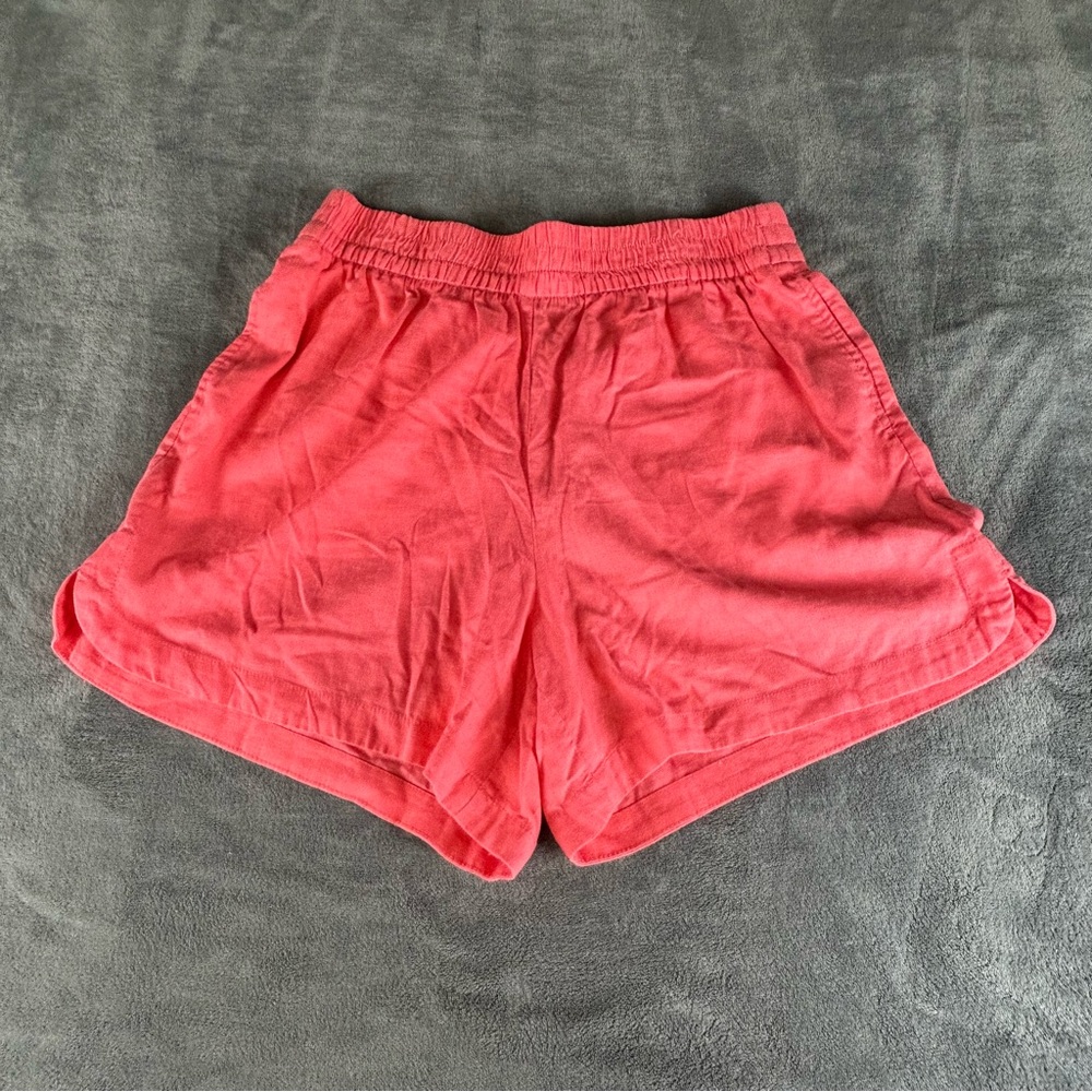 Crown & Ivy Linen Blend Shorts Womens Large Salmon Pink Soft Pockets Vacation